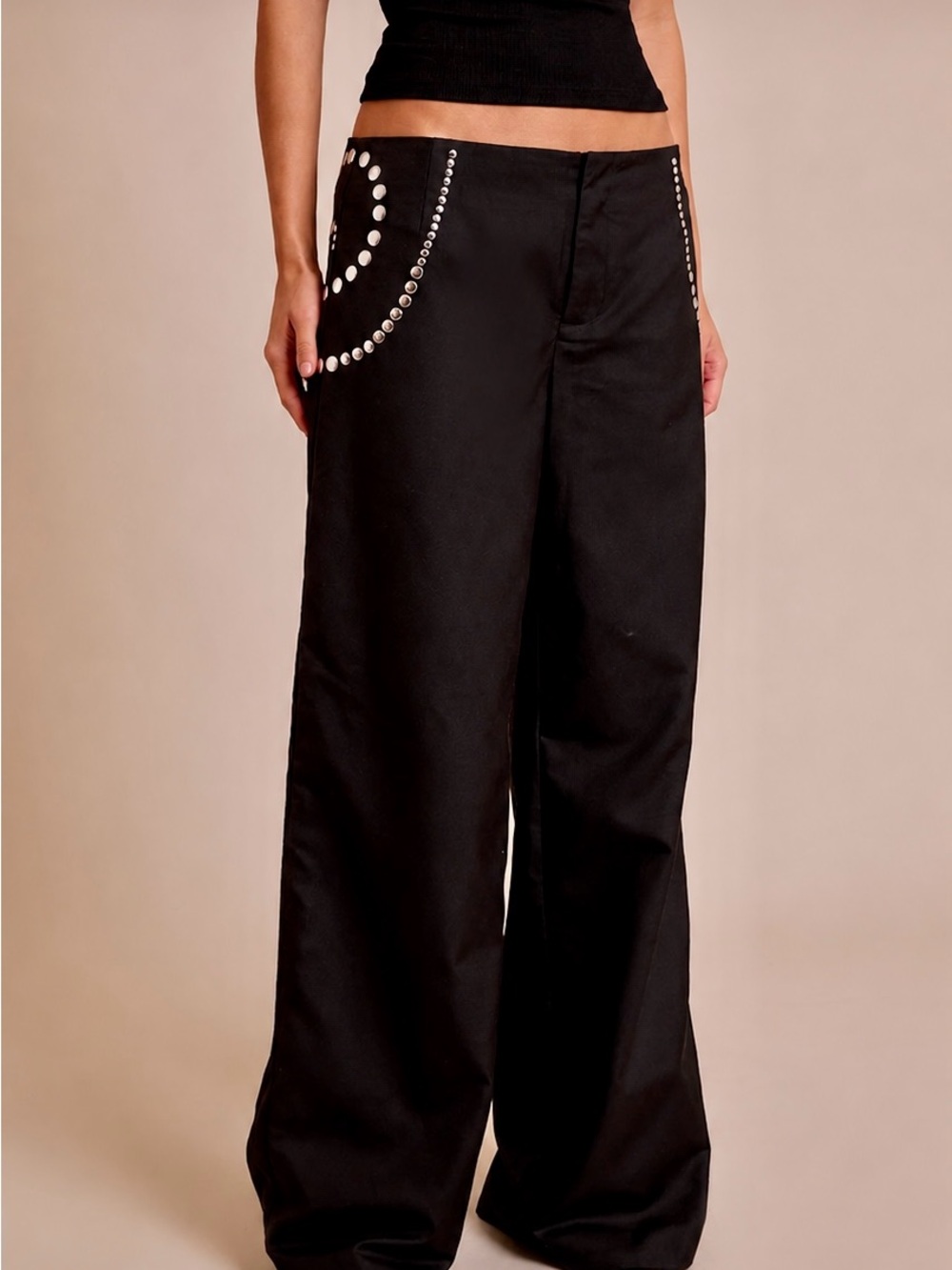 Black wide leg pants wide leg silver studs Crescent, Detail statement pants